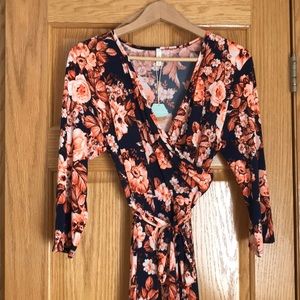 Faux wrap, 3/4 sleeve maxi dress